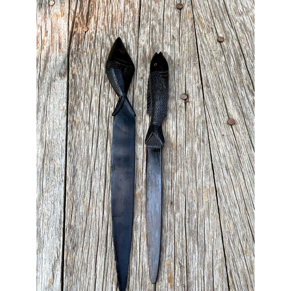 Vintage African wood Carved fish Letter Openers - Picture 3 of 8